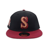 Black Seattle Mariners Burgundy Visor Gray Bottom 20th Anniversary Side Patch New Era 59Fifty Fitted