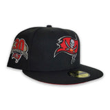 Black Tampa Bay Buccaneers Red Bottom 30th Seasons Side Patch New Era 59Fifty Fitted