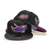 Black Tampa Bay Rays Grape Purple Bottom 1998 Inaugural Season Side Patch New Era 59Fifty Fitted
