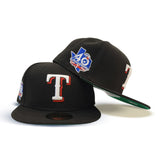 Black Texas Rangers Green Bottom 40th Anniversary Side Patch New Era 59Fifty Fitted