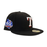 Black Texas Rangers Green Bottom 40th Anniversary Side Patch New Era 59Fifty Fitted