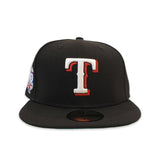 Black Texas Rangers Green Bottom 40th Anniversary Side Patch New Era 59Fifty Fitted