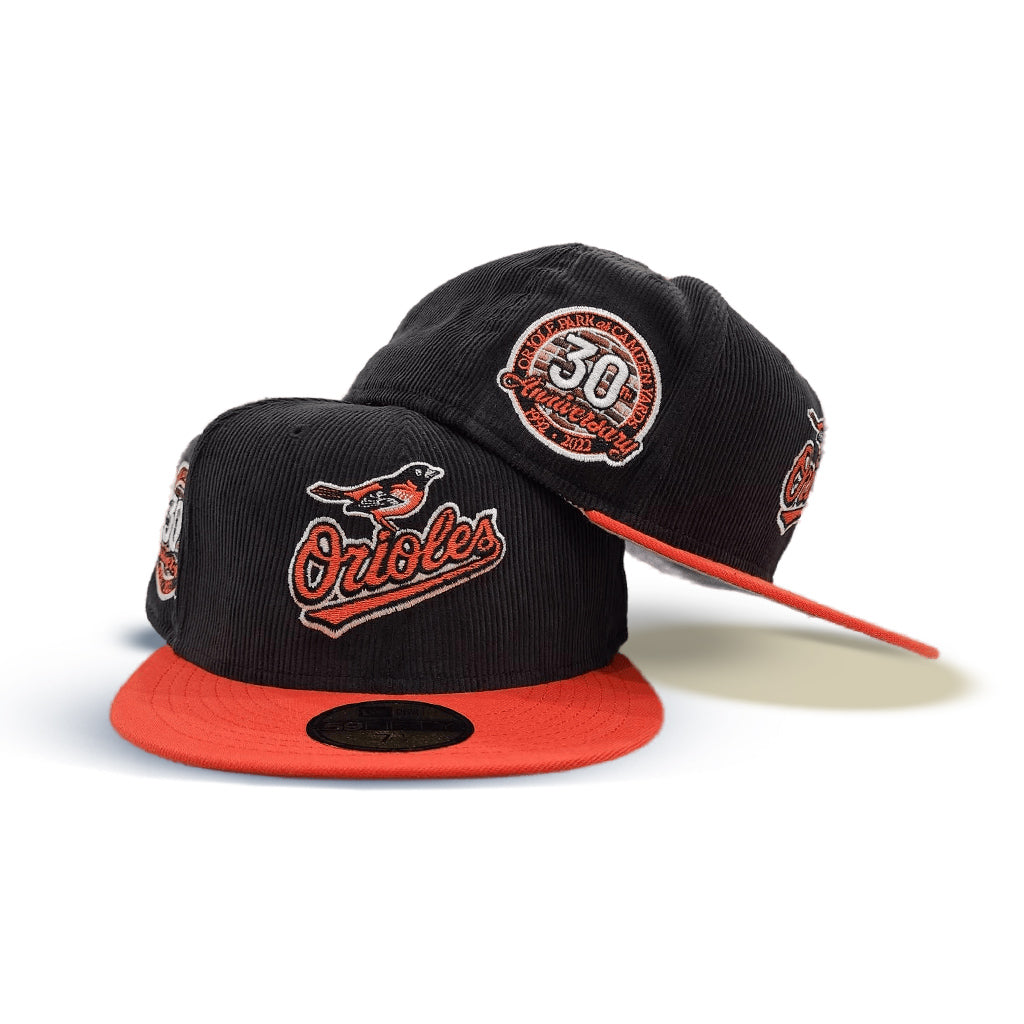 Black Corduroy Baltimore Orioles Orange Visor Gray Bottom 30th Anniversary Side Patch New Era 59FIFTY Fitted 7