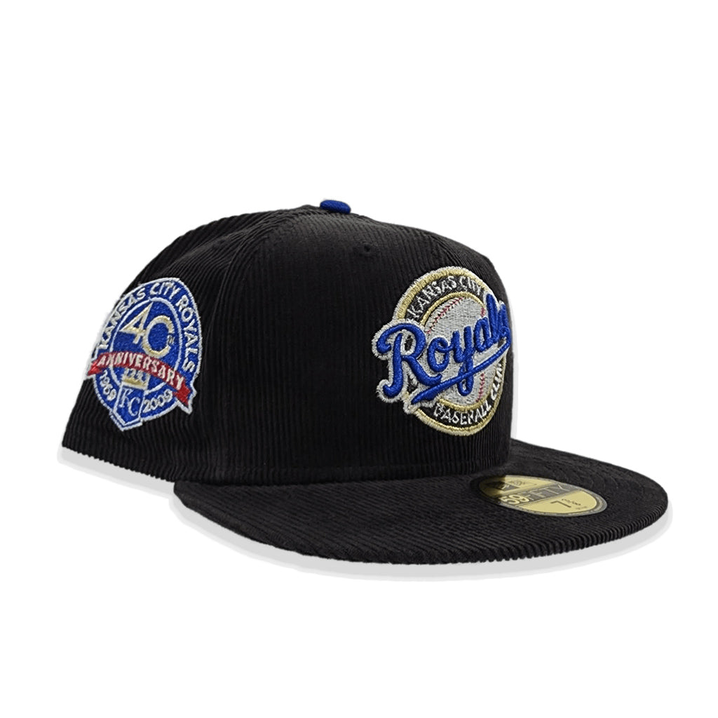 Black Corduroy Kancas City Royals Royal Blue Bottom 40th Anniversary Side Patch New Era 59Fifty Fitted