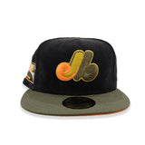 Black Corduroy Montreal Expos Olive Green Visor Orange Bottom Olympic Stadium Side patch New Era 59Fifty Fitted