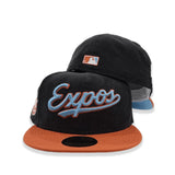 Black Corduroy Montreal Expos Rust Visor Icy Blue Bottom 25th Anniversary Side Patch New Era 59Fifty Fitted