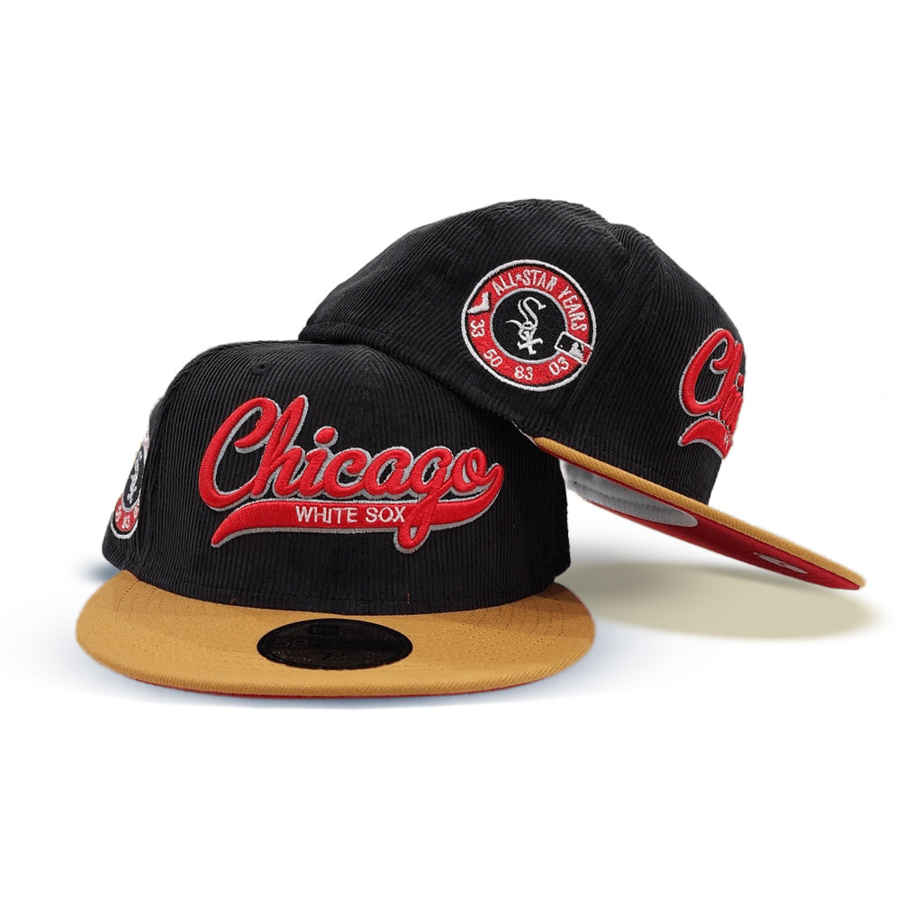 Black Corduroy Script Chicago White Sox Tan Visor Red Bottom All