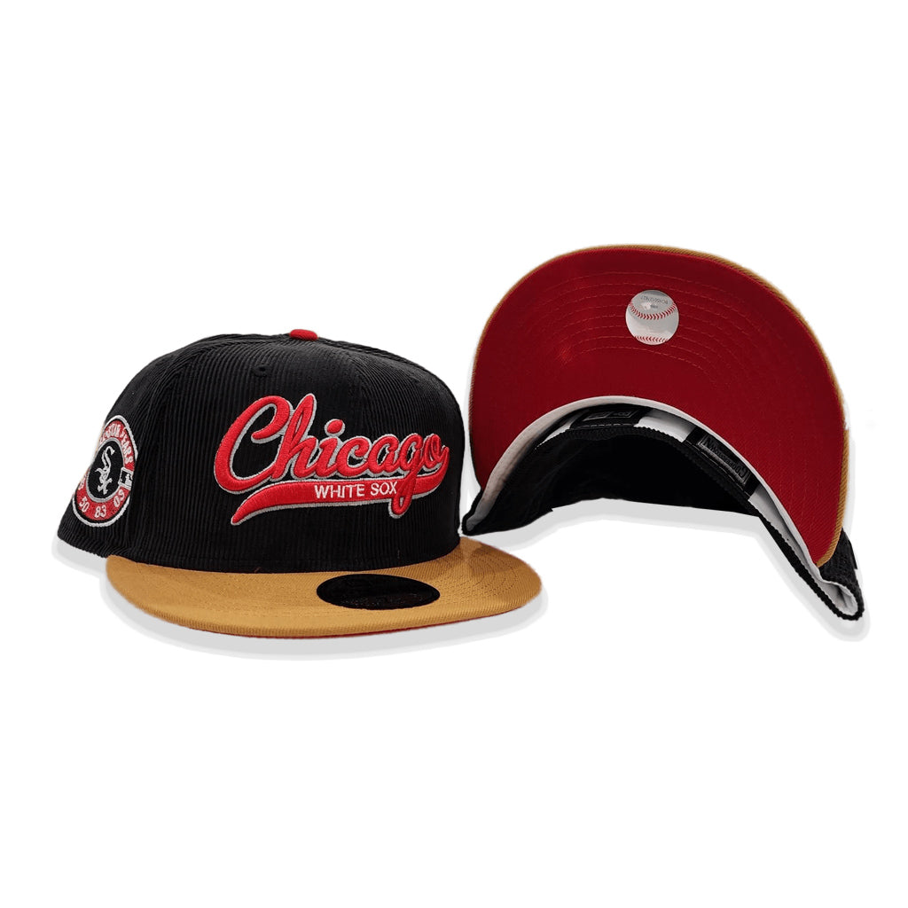 Black Corduroy Script Chicago White Sox Tan Visor Red Bottom All Star Game Side Patch New Era 59FIFTY Fitted 71/2