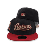 Black Corduroy Script Houston Astros Brick Red Visor Camel Bottom 2000 Inaugural Season Side Patch New Era 59Fifty Fitted