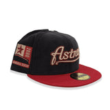 Black Corduroy Script Houston Astros Brick Red Visor Camel Bottom 2000 Inaugural Season Side Patch New Era 59Fifty Fitted