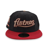 Black Corduroy Script Houston Astros Brick Red Visor Camel Bottom 2000 Inaugural Season Side Patch New Era 59Fifty Fitted
