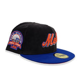 Black Corduroy Script New York Mets Blue Visor Orange Bottom Shea Stadium Side Patch New Era 59Fifty Fitted