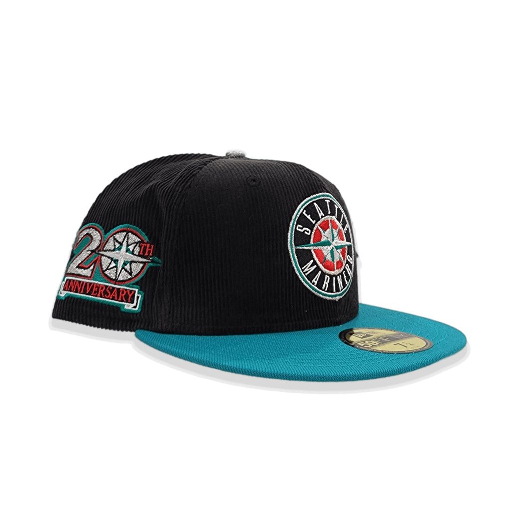 Black Corduroy Seattle Mariners Aqua Visor Gray Bottom 20th Anniversary Side Patch New Era 59Fifty Fitted