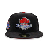 Black Corduroy Texas Rangers Red Bottom Arlington Stadium Side Patch New Era 59Fifty Fitted