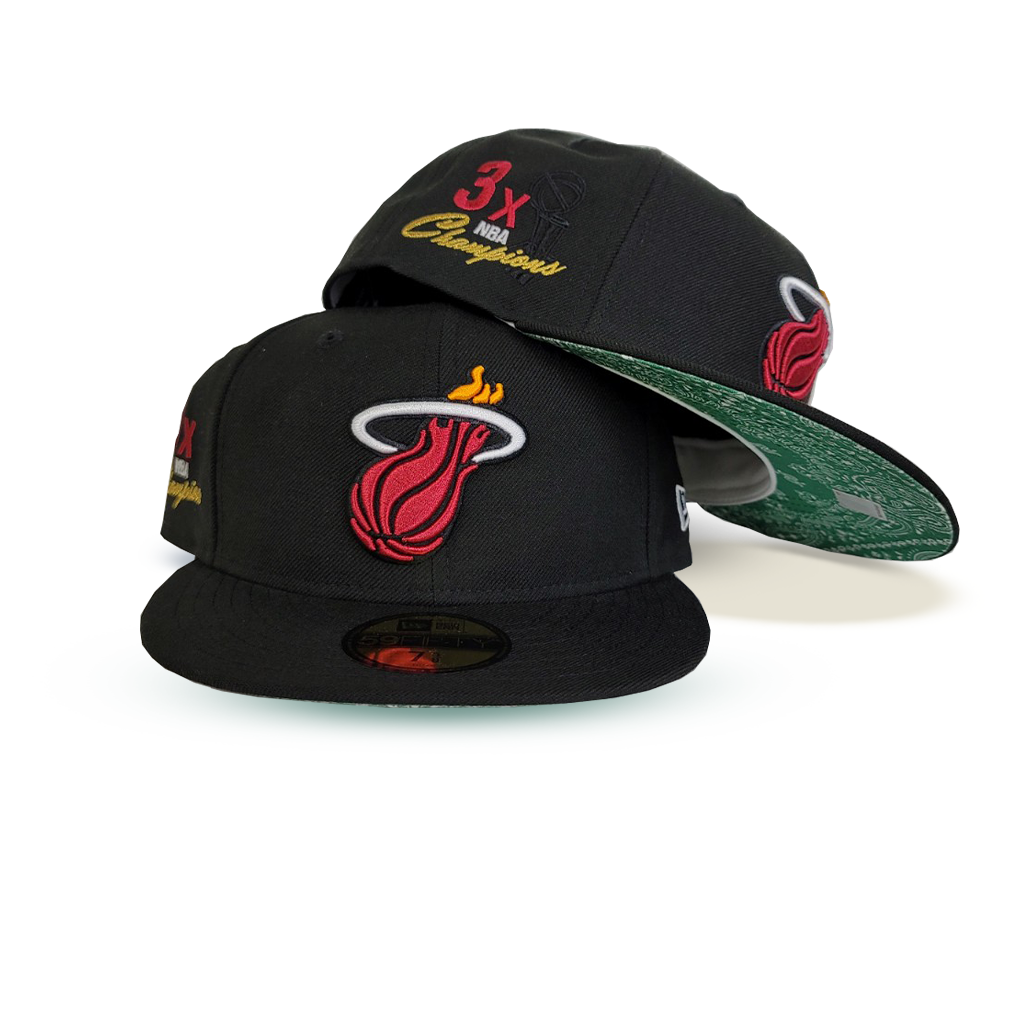 Product - Black Miami Heat Green Paisley Bottom NBA 3X Championship Side Patch New Era 59Fifty Fitted