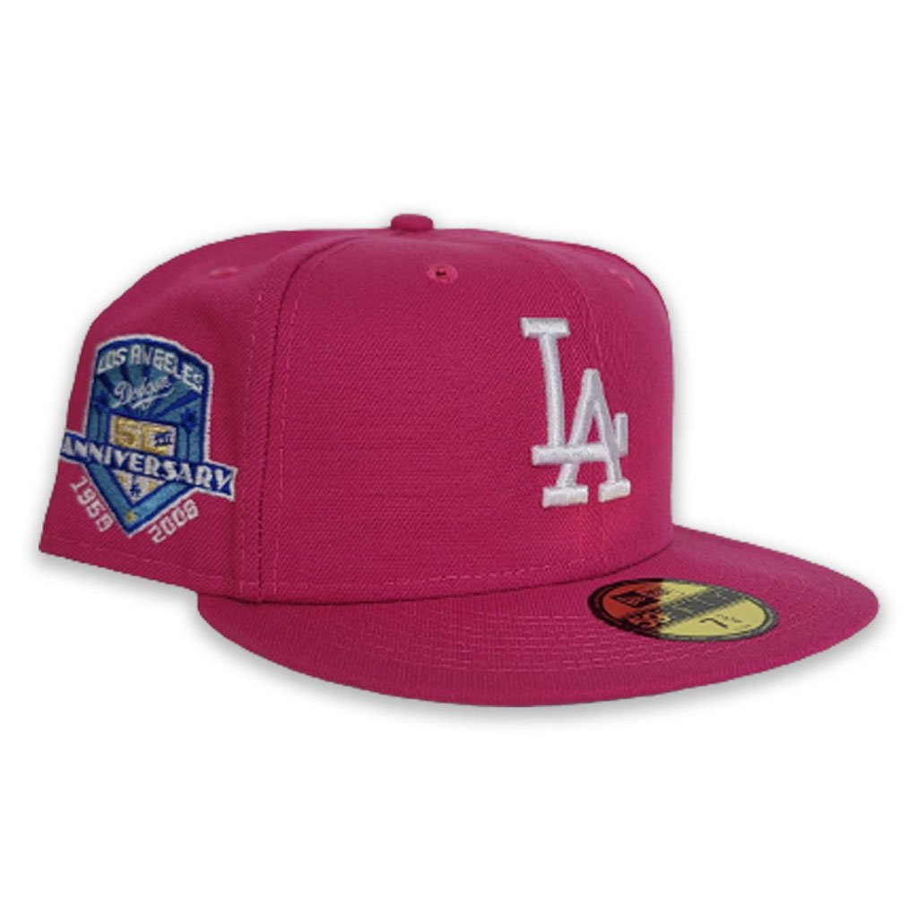 White Los Angeles Dodgers Pink Bottom 50th Anniversary Side Patch