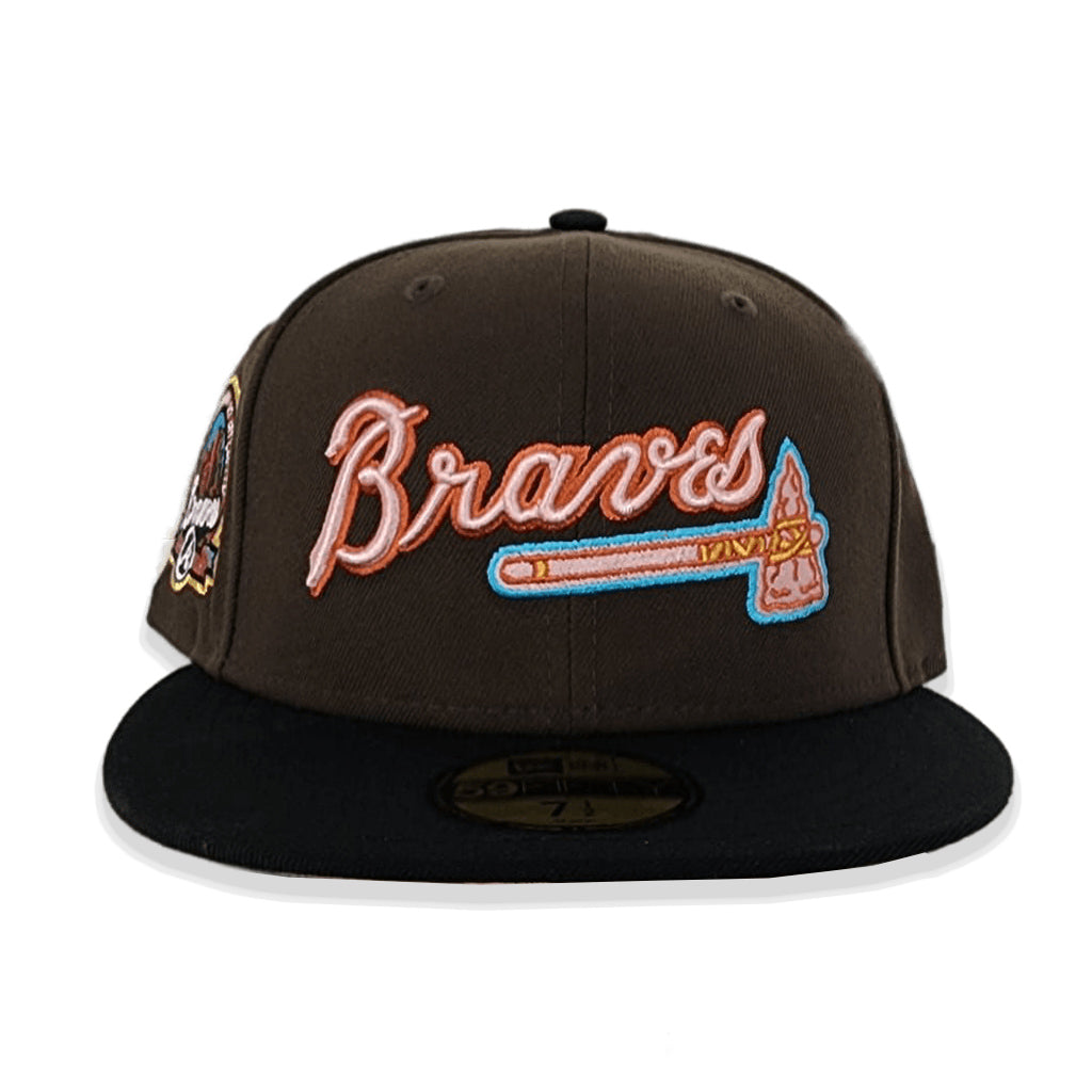 Brown Atlanta Braves Black Visor Peach Bottom 40th Anniversary Side Patch New Era 59FIFTY Fitted 73/8