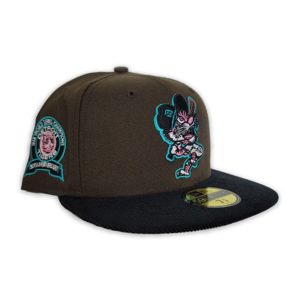 Brown Detroit Tigers Black Corduroy Visor Pink Bottom 1968 World Series  Champions Side Patch New Era 59Fifty Fitted