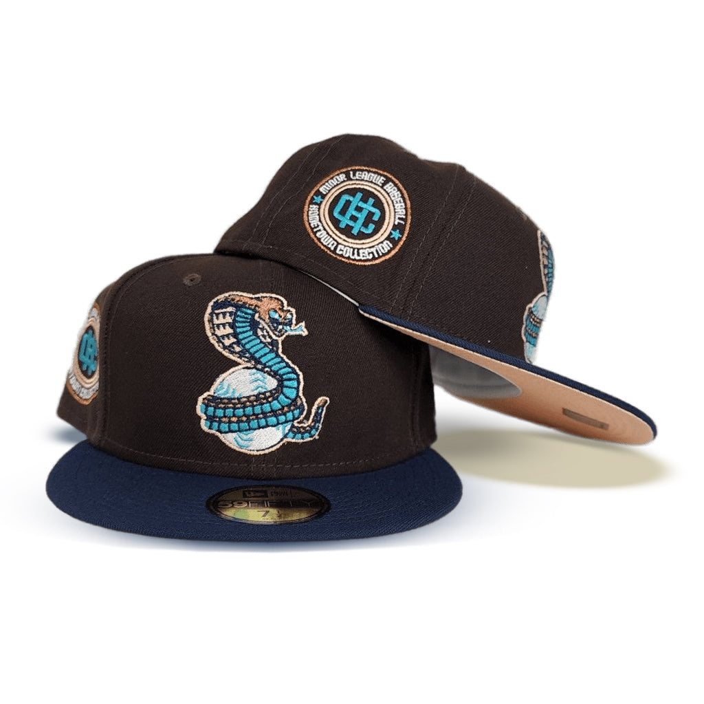 Brown Kissimmee Cobras Navy Blue Visor Peach Bottom Hometown Collection  Side Patch New Era 59Fifty Fitted