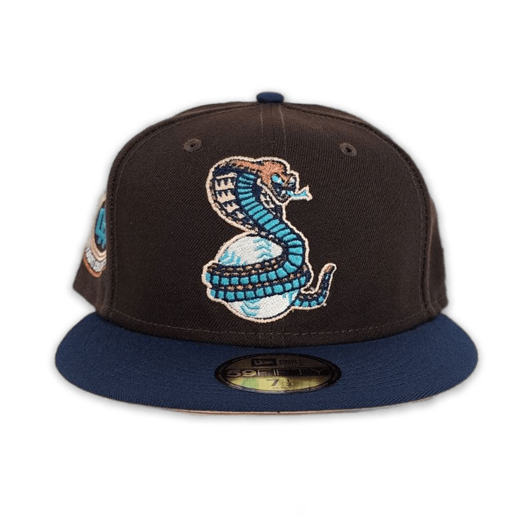 Brown Kissimmee Cobras Navy Blue Visor Peach Bottom Hometown Collection Side Patch New Era 59Fifty Fitted