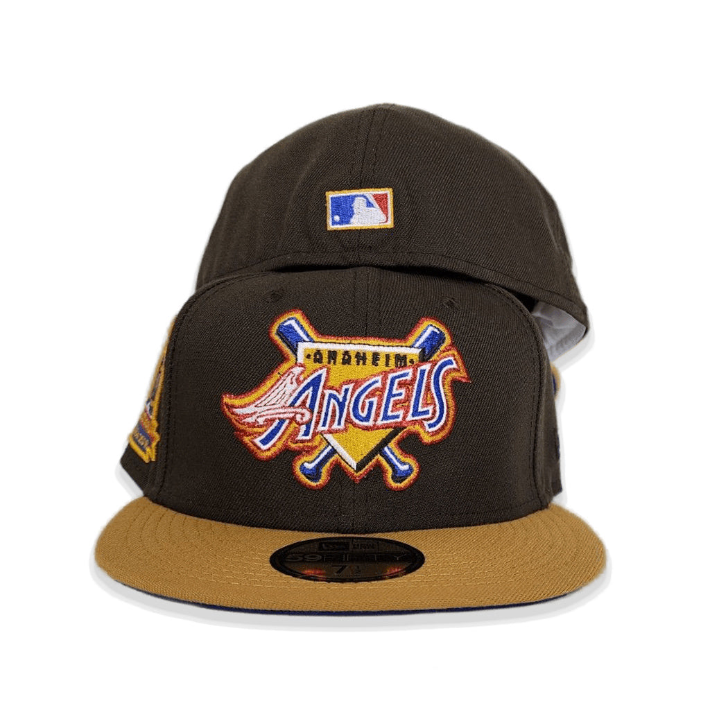 Brown Los Angeles Angels Tan Visor Blue Bottom 50th Anniversary Side Patch New Era 59FIFTY Fitted 71/2
