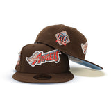 Brown Script Los Angeles Angels Icy Blue Bottom 60th Anniversary Side Patch New Era 59Fifty Fitted