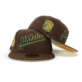 Brown Script Oakland Athletics yellow Bottom 50th Anniversary Side Patch New Era 59Fifty Fitted