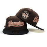 Brown Script Houston Astros Black Visor Blush Bottom Celebrating 45 Years Side Patch New Era 59Fifty Fitted