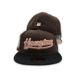 Brown Script Houston Astros Black Visor Blush Bottom Celebrating 45 Years Side Patch New Era 59Fifty Fitted