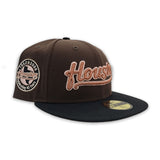 Brown Script Houston Astros Black Visor Blush Bottom Celebrating 45 Years Side Patch New Era 59Fifty Fitted