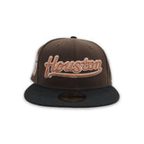 Brown Script Houston Astros Black Visor Blush Bottom Celebrating 45 Years Side Patch New Era 59Fifty Fitted