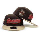 Brown Script Houston Astros Vegas Gold Visor Red Bottom Celebrating 45 Years Side Patch New Era 59Fifty Fitted