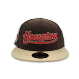Brown Script Houston Astros Vegas Gold Visor Red Bottom Celebrating 45 Years Side Patch New Era 59Fifty Fitted