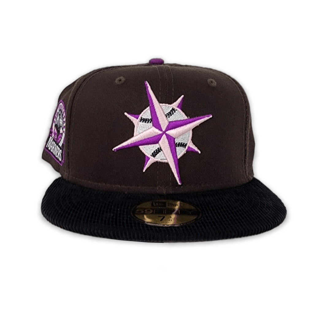 Brown Seattle Mariners Black Corduroy Visor Grape Purple Bottom 30th Anniversary Side Patch New Era 59Fifty Fitted
