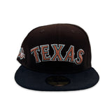 Brown Texas Rangers Black Corduroy Visor Camel Bottom 50th Anniversary Side Patch New Era 59Fifty Fitted