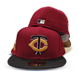 Brugundy Minnesota Twins Black Visor Tan Bottom 2000 All Star Game Side Patch "Doritos Collection" New Era 59Fifty Fitted