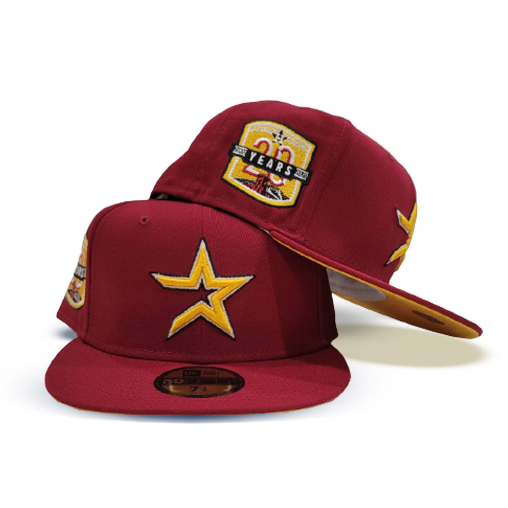 Burgundy Houston Astros Yellow Bottom 20th Anniversary Side Patch New Era 59FIFTY Fitted 7 3/4