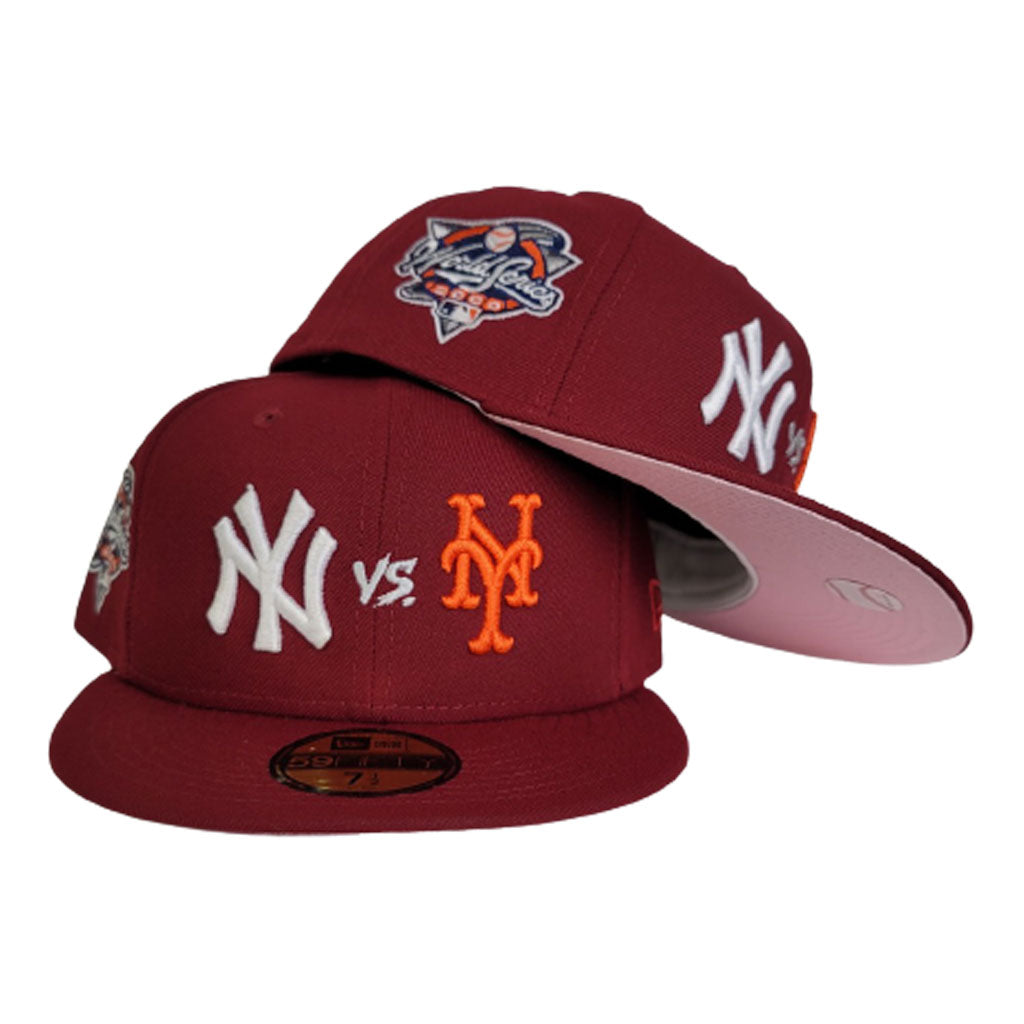 Burgundy New York Yankees vs New York Mets 2000 World Series Pink Bottom New Era 59Fifty Fitted