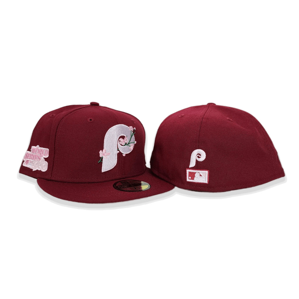 Burgundy Philadelphia Phillies 1980 World Series Side Patch Bloom Pink Bottom 59FIFTY Fitted