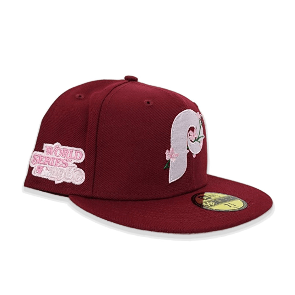 Burgundy Philadelphia Phillies 1980 World Series Side Patch Bloom Pink Bottom 59FIFTY Fitted