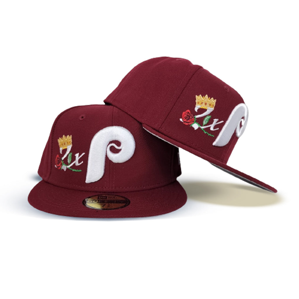 Burgundy Philadelphia Phillies 2x World Series Champions Crown New Era 59FIFTY Fitted 67/8
