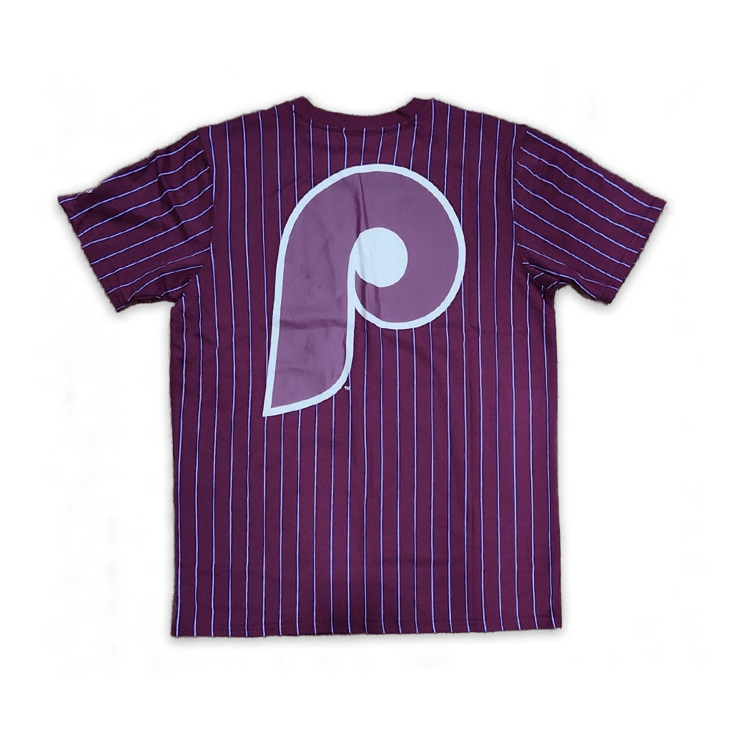 Exclusive Fitted Burgundy Philadelphia Phillies Sky Blue Pinstripe New Era Short Sleeve T-Shirt L