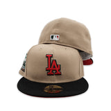 Camel Los Angeles Dodgers Black Visor Red Bottom 60th Anniversary Side Patch New Era 59Fifty Fitted
