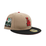 Camel Los Angeles Dodgers Black Visor Red Bottom 60th Anniversary Side Patch New Era 59Fifty Fitted