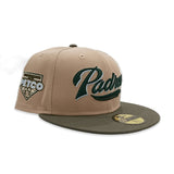 Camel Script San Diego Padres Olive Green Visor Gray Bottom Petco Park Side patch New Era 59Fifty Fitted