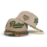 Camel Script San Diego Padres Real Tree Camo Visor Gray Bottom Petco Park Side patch New Era 59Fifty Fitted