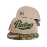 Camel Script San Diego Padres Real Tree Camo Visor Gray Bottom Petco Park Side patch New Era 59Fifty Fitted