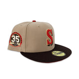 Camel Seattle Mariners Brown Visor Red Bottom 35th Anniversary Side Patch New Era 59Fifty Fitted