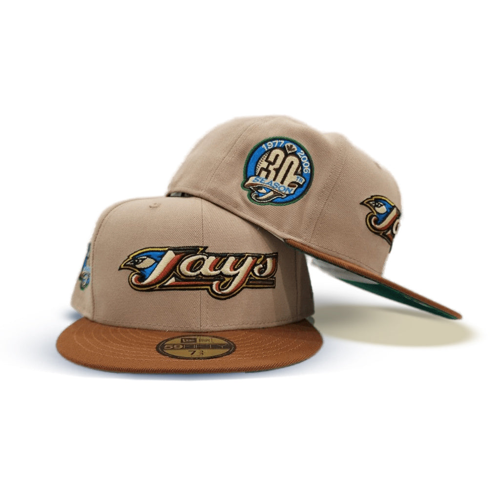 Camel Toronto Blue Jays Toast Visor Green Bottom 30th Anniversary Side Patch New Era 59FIFTY Fitted 7