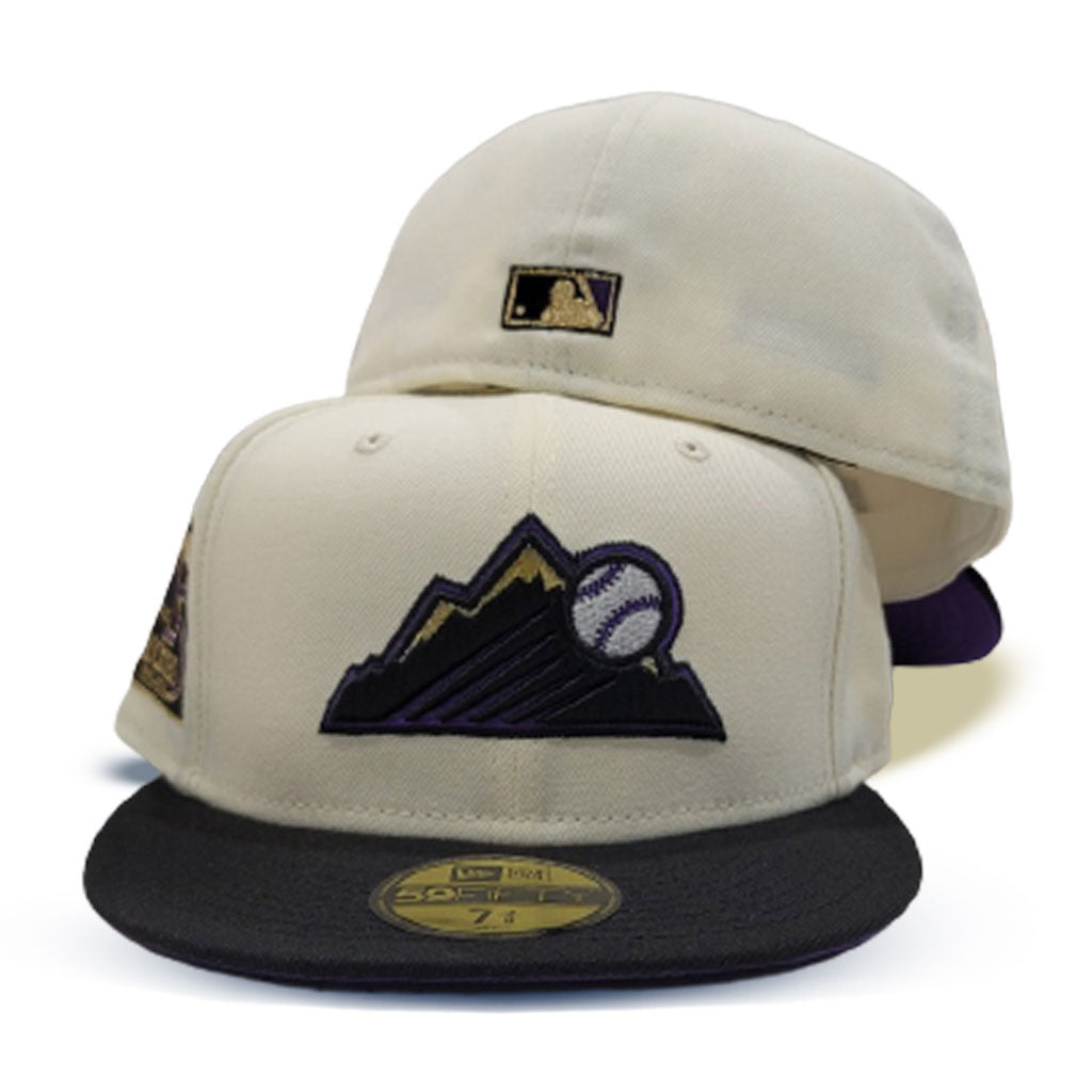 Tan Colorado Rockies Black Visor Purple Bottom 25th Anniversary Side Patch New Era 59FIFTY Fitted 71/4